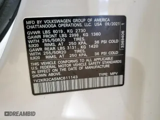 2021 Volkswagen Atlas 3.6L V6 SE w/Technology with VIN 1V2KR2CA5MC611143, listed as a Copart auction lot 46681335 with 50,324 mi miles and Salvage Title. Bid and sale history available at carsss.com. Image 13.