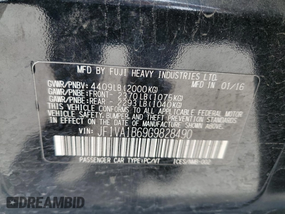 2016 Subaru WRX with VIN JF1VA1B69G9828490, listed as a Copart auction lot 50993525 with 230,594 mi miles and Salvage Title. Bid and sale history available at DreamBid. Image 12.
