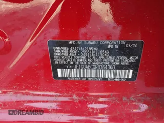 2024 Subaru Impreza with VIN JF1GUABC0R8364360, listed as a IAAI auction lot 40013597 with 2,268 mi miles. Bid and sale history available at carsss.com. Image 9.