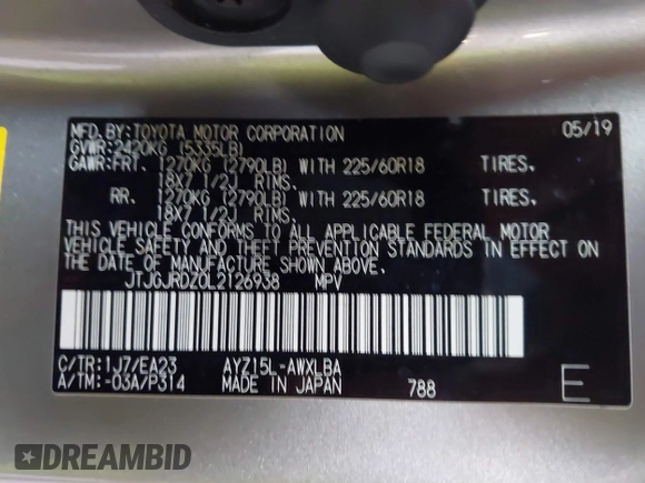 2020 Lexus NX 300h with VIN JTJGJRDZ0L2126938, listed as a IAAI auction lot 42246887 with 83,860 mi miles and . Bid and sale history available at DreamBid. Image 9.