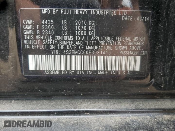 2014 Subaru Legacy Premium with VIN 4S3BMCC60E3031415, listed as a Copart auction lot 58858505 with 92,374 mi miles and Salvage title. Bid and sale history available at DreamBid. Image 12.