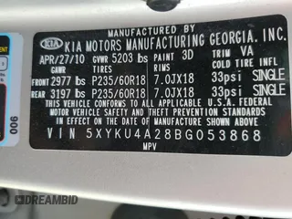 2011 Kia Sorento EX with VIN 5XYKU4A28BG053868, listed as a Copart auction lot 64379513 with 98,758 mi miles and Non Repairable. Bid and sale history available at carsss.com. Image 13.