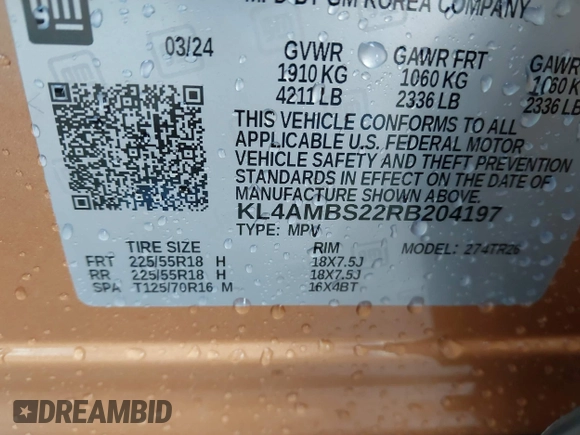 2024 Buick Encore GX Preferred with VIN KL4AMBS22RB204197, listed as a IAAI auction lot 41822576 with 5,865 mi miles and . Bid and sale history available at DreamBid. Image 9.