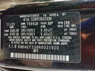 2024 Kia EV9 GT-Line with VIN KNDAEFS58R6021920, listed as a Copart auction lot 87804715 with 17,047 mi miles and Salvage Title. Bid and sale history available at carsss.com. Image 14.