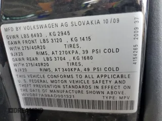 2010 Volkswagen Touareg VR6 with VIN WVGBF7A98AD001321, listed as a Copart auction lot 48949685 with 101,944 mi miles and Salvage Title. Bid and sale history available at DreamBid. Image 12.