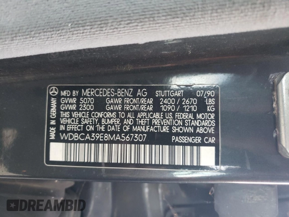 1991 Mercedes-Benz 560 with VIN WDBCA39E8MA567307, listed as a Copart auction lot 77488244 with 202,305 mi miles and Clean Title. Bid and sale history available at DreamBid. Image 12.
