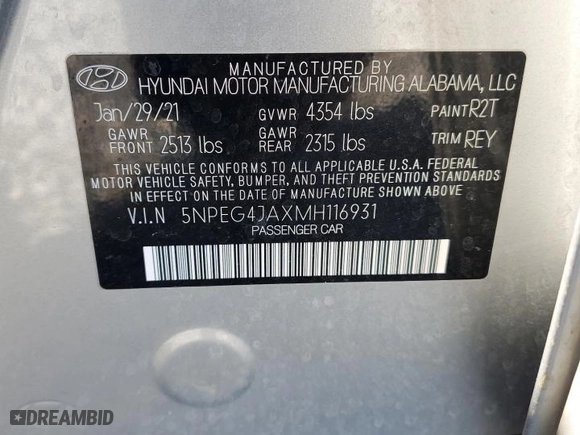 2021 Hyundai Sonata SE with VIN 5NPEG4JAXMH116931, listed as a Copart auction lot 49949535 with 31,561 mi miles and Salvage Title. Bid and sale history available at carsss.com. Image 13.