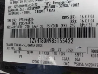 2008 Ford Mustang Deluxe z VIN 1ZVHT80N985155422, wystawiony jako IAAI lot #42312812 z przebiegiem Nie podano mil oraz . Historia ofert i sprzedaży dostępna na DreamBid. Obrazek 9.