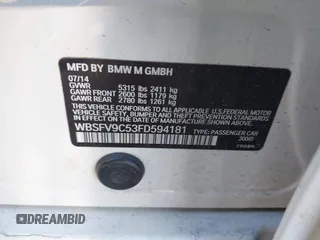 2015 BMW M5 z VIN WBSFV9C53FD594181, wystawiony jako IAAI lot #41761355 z przebiegiem Nie podano mil oraz . Historia ofert i sprzedaży dostępna na DreamBid. Obrazek 9.