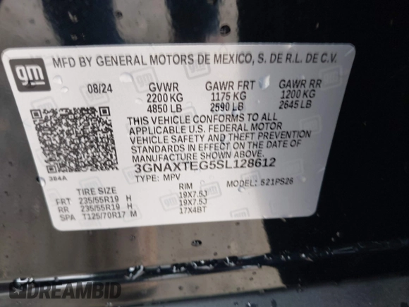 2025 Chevrolet Equinox AWD RS with VIN 3GNAXTEG5SL128612, listed as a IAAI auction lot 42291756 with Not provided miles and . Bid and sale history available at DreamBid. Image 9.