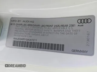 2016 Audi A5 Premium with VIN WAUD2AFR1GA007211, listed as a IAAI auction lot 41402123 with 64,801 mi miles and . Bid and sale history available at DreamBid. Image 9.