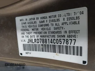 2004 Honda CR-V EX with VIN JHLRD78814C057877, listed as a IAAI auction lot 42065687 with 220,207 mi miles and . Bid and sale history available at carsss.com. Image 9.