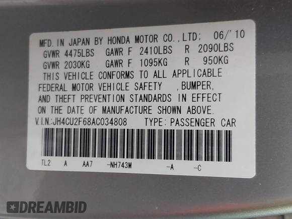 2010 Acura TSX with VIN JH4CU2F68AC034808, listed as a IAAI auction lot 41720791 with 210,397 mi miles. Bid and sale history available at carsss.com. Image 9.
