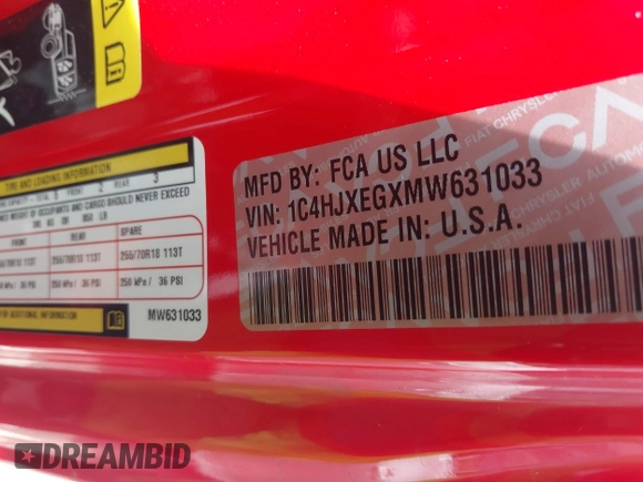 2021 Jeep Wrangler Unlimited Sahara z VIN 1C4HJXEGXMW631033, wystawiony jako IAAI lot #42550070 z przebiegiem 54 429 mil mil oraz . Historia ofert i sprzedaży dostępna na DreamBid. Obrazek 9.
