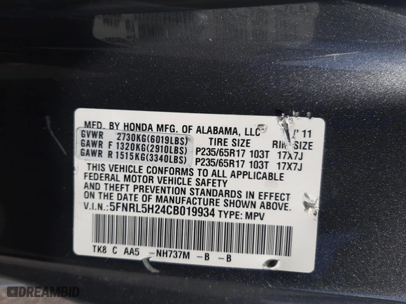 2012 Honda Odyssey LX with VIN 5FNRL5H24CB019934, listed as a Copart auction lot 52412605 with 157,725 mi miles and Salvage Title. Bid and sale history available at carsss.com. Image 13.