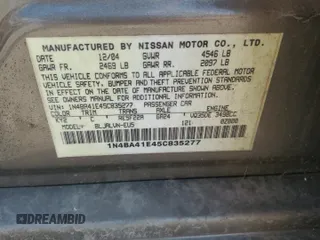 2005 Nissan Maxima 3.5 SL with VIN 1N4BA41E45C835277, listed as a Copart auction lot 68718814 with 148,021 mi miles and Salvage Title. Bid and sale history available at carsss.com. Image 12.