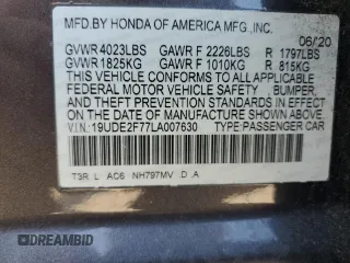 2020 Acura ILX Premium with VIN 19UDE2F77LA007630, listed as a Copart auction lot 62655785 with 102,941 mi miles and Salvage title. Bid and sale history available at DreamBid. Image 12.