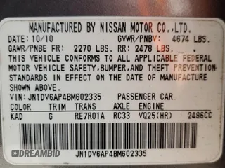 2011 Infiniti G25 Sedan Journey with VIN JN1DV6AP4BM602335, listed as a Copart auction lot 43348225 with 118,732 mi miles and Salvage Title. Bid and sale history available at carsss.com. Image 12.