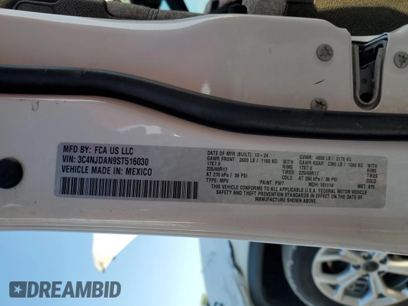 2025 Jeep Compass Sport with VIN 3C4NJDAN9ST516030, listed as a Copart auction lot 52292005 with 2,094 mi miles and Salvage title. Bid and sale history available at DreamBid. Image 13.