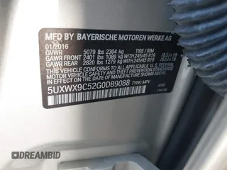 2016 BMW X3 xDrive28i with VIN 5UXWX9C52G0D89088, listed as a IAAI auction lot 41759386 with 143,249 mi miles and . Bid and sale history available at DreamBid. Image 9.
