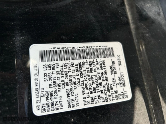 2013 Nissan Murano LE with VIN JN8AZ1MU1DW211454, listed as a Copart auction lot 42782645 with 140,124 mi miles and Clean Title. Bid and sale history available at carsss.com. Image 10.