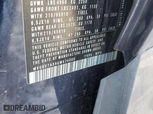 2016 Volkswagen Tiguan S with VIN WVGBV7AX9GW574405, listed as a Copart auction lot 45090275 with 74,974 mi miles and Salvage Title. Bid and sale history available at DreamBid. Image 12.