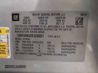 2015 Chevrolet Traverse LT with VIN 1GNKVHKD3FJ290821, listed as a IAAI auction lot 41496009 with 191,694 mi miles and . Bid and sale history available at DreamBid. Image 9.