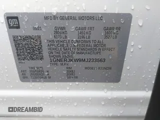 2021 Chevrolet Traverse RS with VIN 1GNERJKW9MJ233563, listed as a IAAI auction lot 42505578 with 57,999 mi miles and . Bid and sale history available at DreamBid. Image 9.