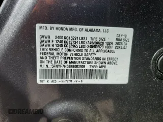 2019 Honda Passport EX-L with VIN 5FNYF7H58KB003906, listed as a Copart auction lot 46312795 with 59,417 mi miles and Salvage Title. Bid and sale history available at carsss.com. Image 13.