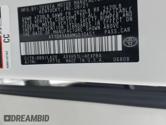 2021 Toyota Avalon Limited Hybrid z VIN 4T1DA1AB6MU010451, wystawiony jako Copart lot #42879735 z przebiegiem 59 460 mil mil oraz Szkoda całkowita • Salvage title. Historia ofert i sprzedaży dostępna na DreamBid. Obrazek 14.
