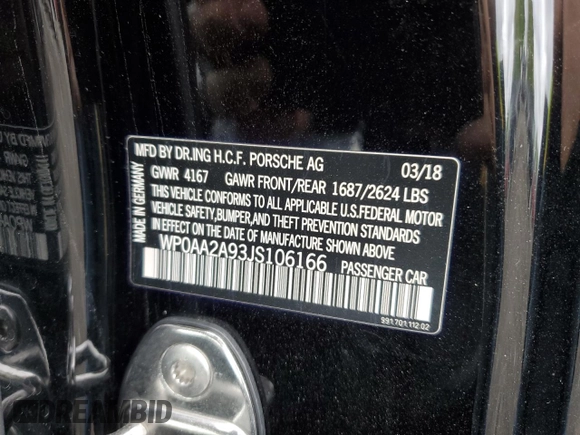2018 Porsche 911 Carrera z VIN WP0AA2A93JS106166, wystawiony jako Copart lot #51105893 z przebiegiem 11 476 mil mil oraz . Historia ofert i sprzedaży dostępna na DreamBid. Obrazek 12.