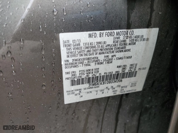 2013 Ford Flex SEL with VIN 2FMGK5C81DBD34206, listed as a Copart auction lot 88704395 with 154,481 mi miles and Salvage Title. Bid and sale history available at carsss.com. Image 13.