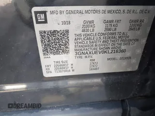 2019 Chevrolet Equinox LT z VIN 3GNAXUEV0KL216360, wystawiony jako IAAI lot #41664268 z przebiegiem 69 411 mil mil oraz . Historia ofert i sprzedaży dostępna na DreamBid. Obrazek 9.