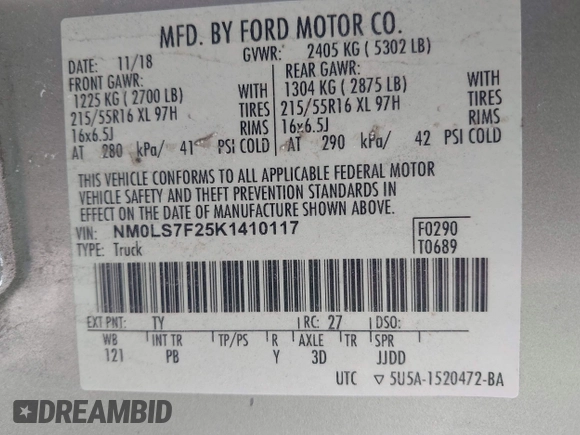 2019 Ford Transit Connect XLT z VIN NM0LS7F25K1410117, wystawiony jako IAAI lot #41902998 z przebiegiem 80 075 mil mil oraz . Historia ofert i sprzedaży dostępna na DreamBid. Obrazek 9.
