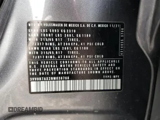 2022 Volkswagen Tiguan S с VIN 3VV0B7AX2NM038768, выставлен на аукционе Copart как лот 48081425 с пробегом 77 065 миль миль и Списание • Salvage title. История ставок и продаж доступна на DreamBid. Изображение 15.