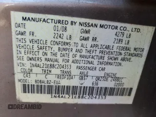 2008 Nissan Altima 2.5 S with VIN 1N4AL21E88C204353, listed as a Copart auction lot 46187445 with 200,824 mi miles and Salvage Title. Bid and sale history available at carsss.com. Image 14.