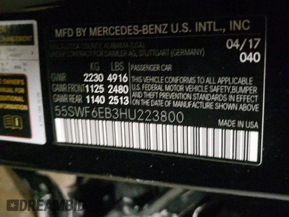 2017 Mercedes-Benz C 43 AMG with VIN 55SWF6EB3HU223800, listed as a Copart auction lot 42939435 with 102,460 mi miles and Salvage Title. Bid and sale history available at DreamBid. Image 12.