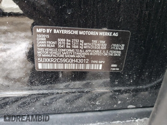 2016 BMW X5 sDrive35i with VIN 5UXKR2C59G0H43012, listed as a Copart auction lot 88068475 with 134,682 mi miles and Salvage Title. Bid and sale history available at carsss.com. Image 15.