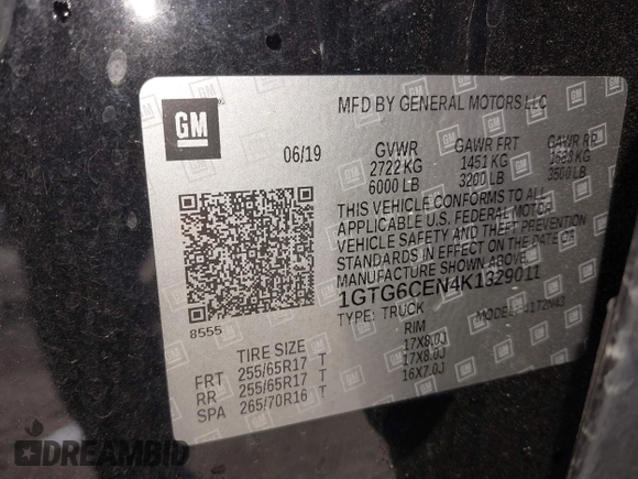 2019 GMC Canyon 4WD SLE with VIN 1GTG6CEN4K1329011, listed as a IAAI auction lot 41920100 with 82,343 mi miles. Bid and sale history available at carsss.com. Image 9.