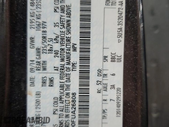 2015 Ford Escape Titanium with VIN 1FMCU9J90FUA26808, listed as a Copart auction lot 54449805 with 184,576 mi miles and Salvage title. Bid and sale history available at DreamBid. Image 13.