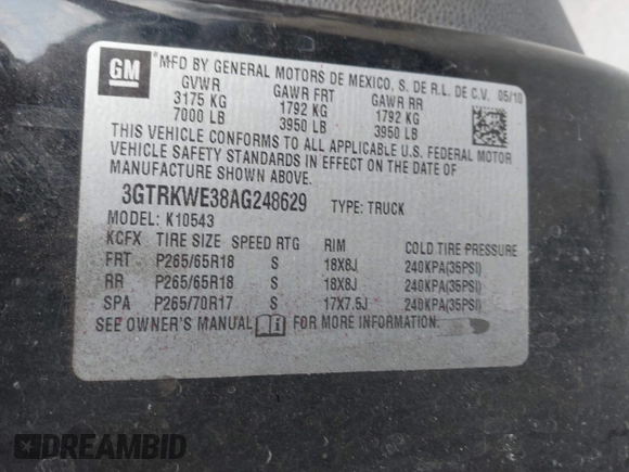 2010 GMC Sierra 1500 SLT с VIN 3GTRKWE38AG248629, выставлен на аукционе IAAI как лот 42415528 с пробегом 143 599 миль миль и . История ставок и продаж доступна на DreamBid. Изображение 9.