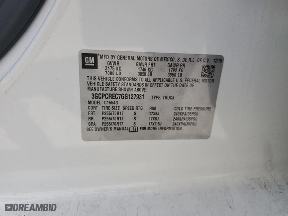 2016 Chevrolet Silverado 1500 LT with VIN 3GCPCREC7GG127931, listed as a Copart auction lot 51467425 with 145,114 mi miles and Salvage Title. Bid and sale history available at carsss.com. Image 14.