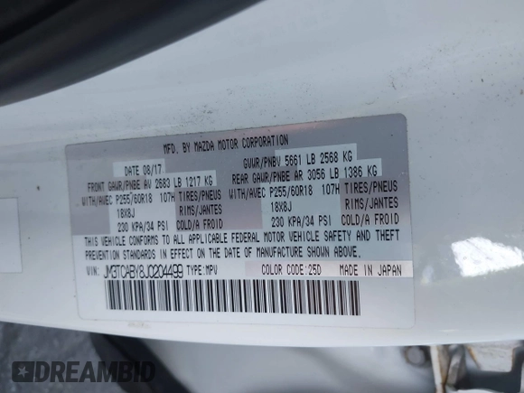 2018 Mazda CX-9 Sport with VIN JM3TCABY8J0204499, listed as a IAAI auction lot 42374933 with 114,408 mi miles and . Bid and sale history available at DreamBid. Image 9.