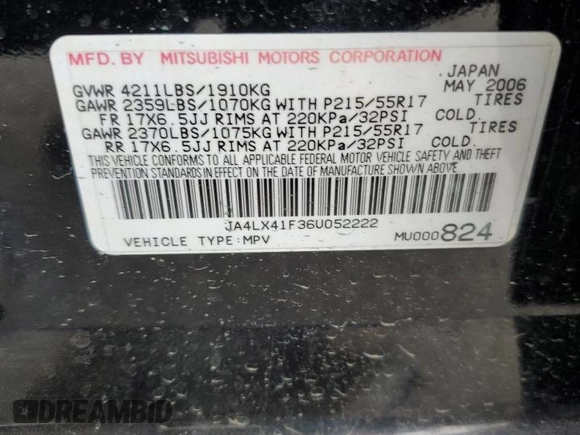 2006 Mitsubishi Outlander SE with VIN JA4LX41F36U052222, listed as a Copart auction lot 65640484 with 167,989 mi miles and Salvage Title. Bid and sale history available at carsss.com. Image 15.