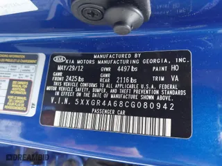 2012 Kia Optima SX with VIN 5XXGR4A68CG080942, listed as a IAAI auction lot 41620668 with 1 mi miles. Bid and sale history available at carsss.com. Image 9.