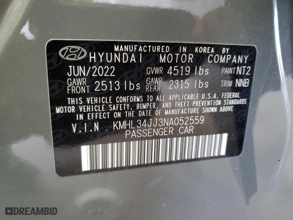 2022 Hyundai Sonata Hybrid SEL with VIN KMHL34JJ3NA052559, listed as a Copart auction lot 42992525 with 32,174 mi miles and Salvage Title. Bid and sale history available at carsss.com. Image 12.