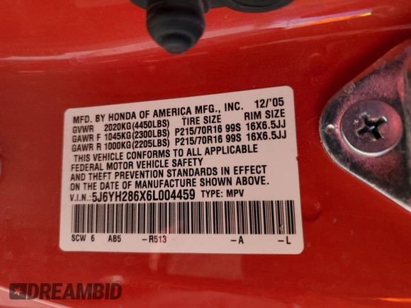 2006 Honda Element EX with VIN 5J6YH286X6L004459, listed as a Copart auction lot 55091275 with 110,164 mi miles and Salvage Title. Bid and sale history available at DreamBid. Image 13.
