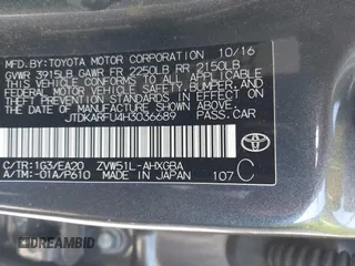 2017 Toyota Prius Two with VIN JTDKARFU4H3036689, listed as a IAAI auction lot 42265196 with 110,310 mi miles and . Bid and sale history available at DreamBid. Image 9.