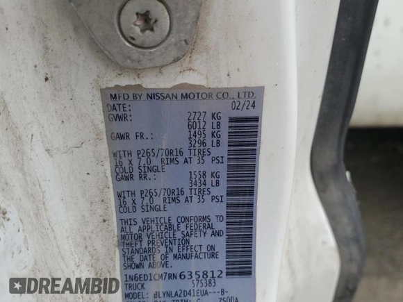 2024 Nissan Frontier SV z VIN 1N6ED1CM7RN635812, wystawiony jako Copart lot #52691295 z przebiegiem 26 734 mil mil oraz Szkoda całkowita • Salvage title. Historia ofert i sprzedaży dostępna na DreamBid. Obrazek 12.