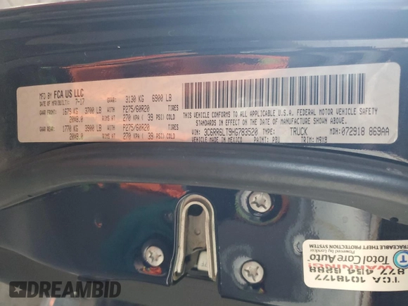2017 Ram 1500 Big Horn with VIN 3C6RR6LT9HG783520, listed as a Copart auction lot 46685125 with 144,850 mi miles and Salvage title. Bid and sale history available at DreamBid. Image 14.
